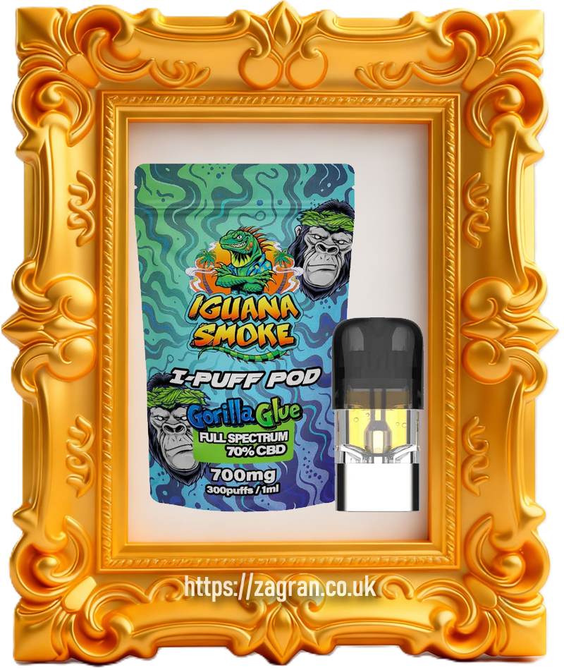 The collection splits directly into two specific form-factors: the proprietary 1ml replacement pods designed explicitly for the CCELL-powered Iguana Smoke I-Puff device (loaded at 70% concentration to deliver 700mg of CBD), and universal 2ml glass cartridges (loaded at 1400mg of CBD) utilizing standard 510-threaded connections to mount seamlessly onto any standard matching battery.